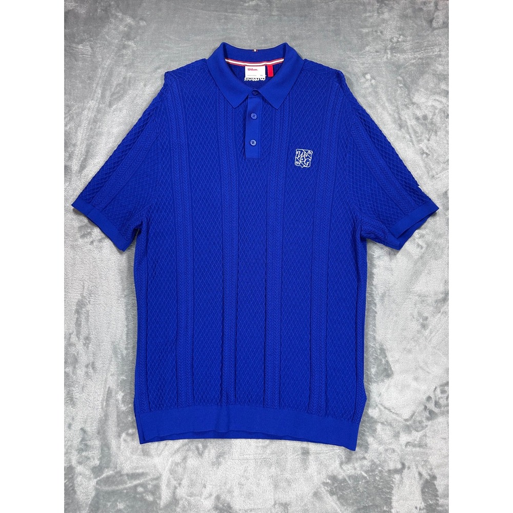 Wilson Sportswear Mens Blue Cable Knit Polo Shirt XL WSG 1914 WM0036442